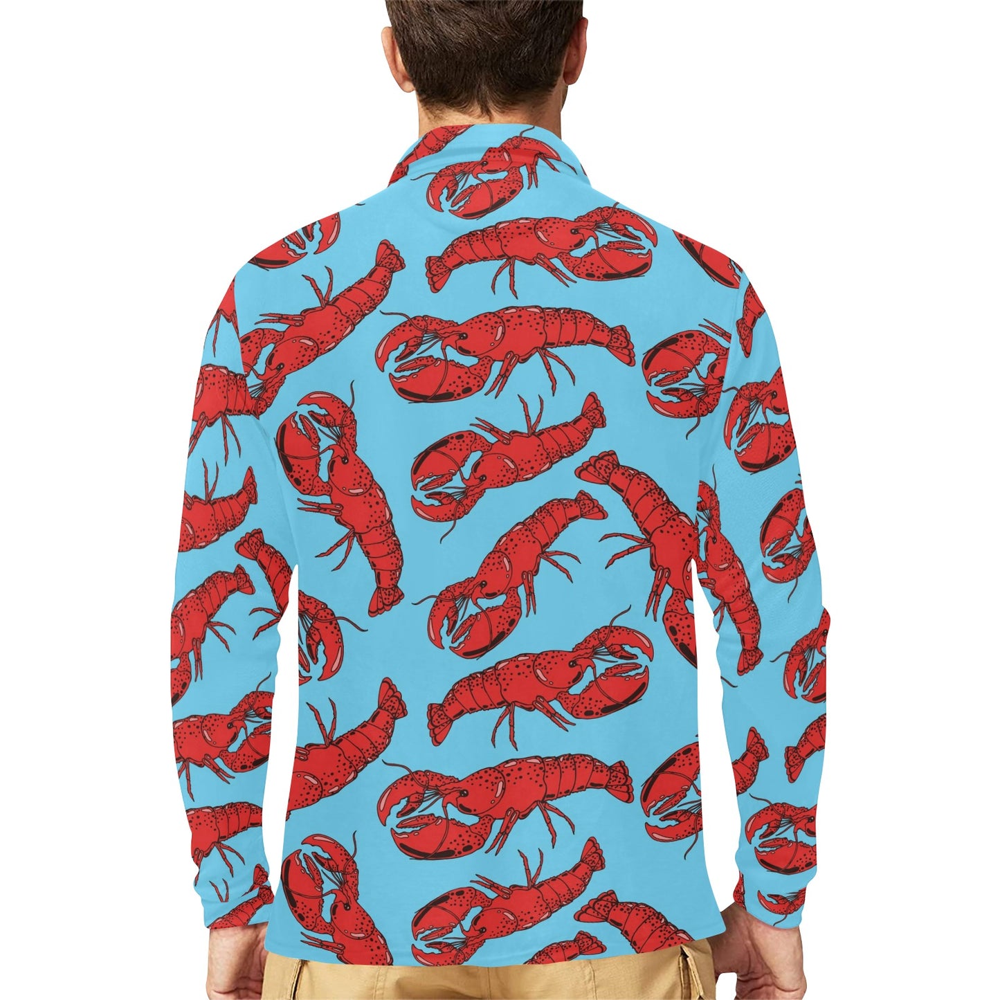 Lobster Red Pattern Print Design 03 Long Sleeve Polo Shirt For Men's
