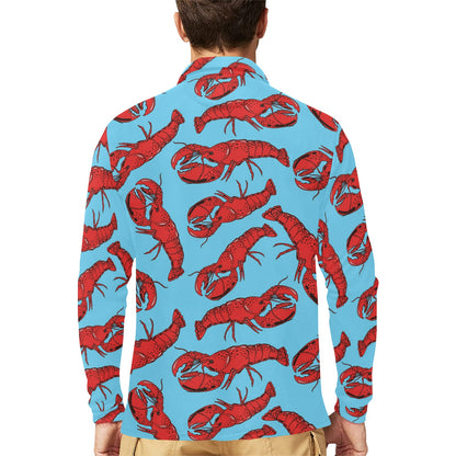 Lobster Red Pattern Print Design 03 Long Sleeve Polo Shirt For Men's