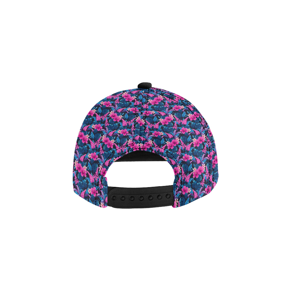 Tropical Folower Pink Themed Print Snapback Cap