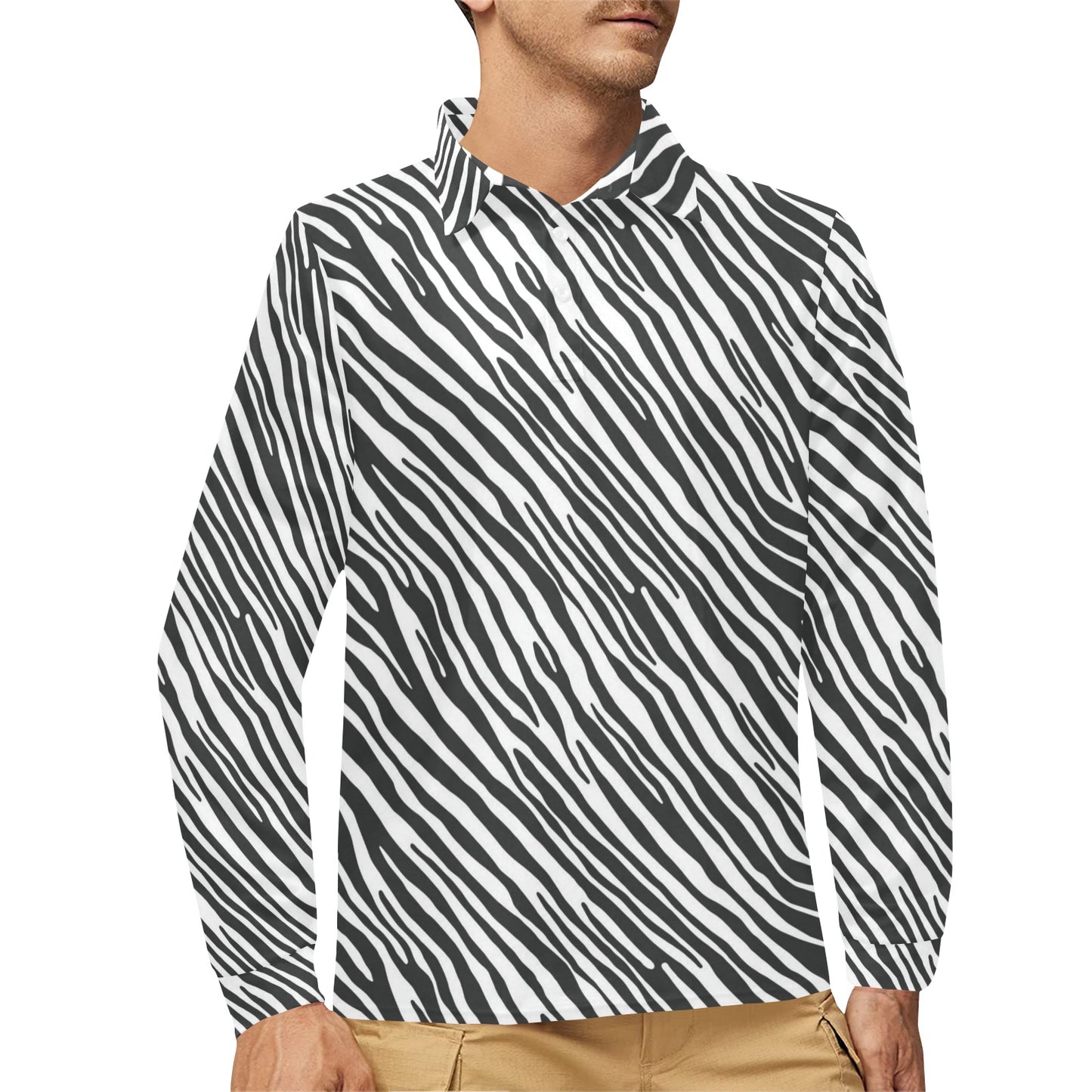 Zebra Classic Print Design LKS302 Long Sleeve Polo Shirt For Men's