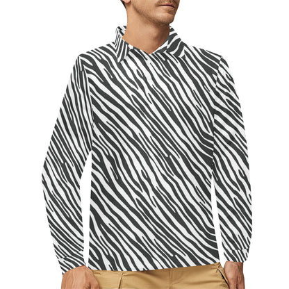 Zebra Classic Print Design LKS302 Long Sleeve Polo Shirt For Men's