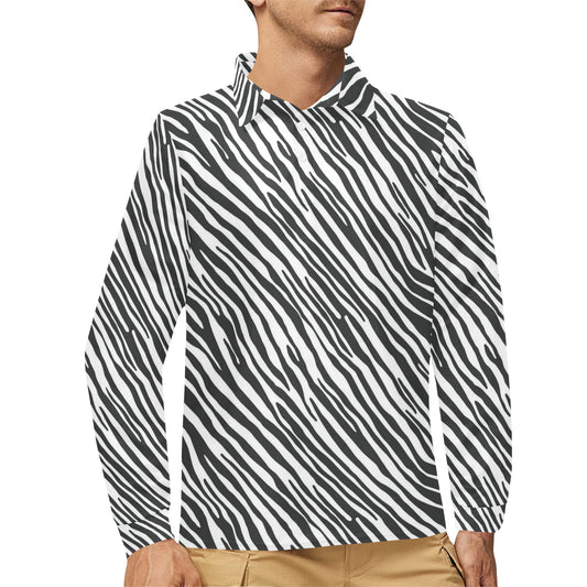 Zebra Classic Print Design LKS302 Long Sleeve Polo Shirt For Men's