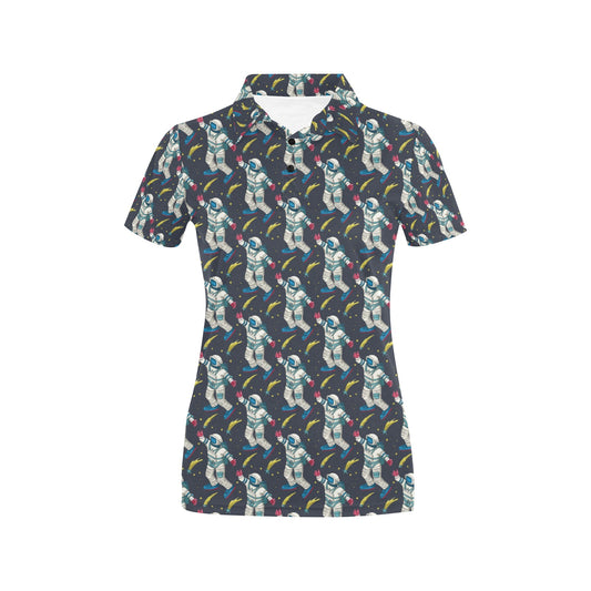 Astronaut Pattern Print Design 04 Women's Polo Shirt