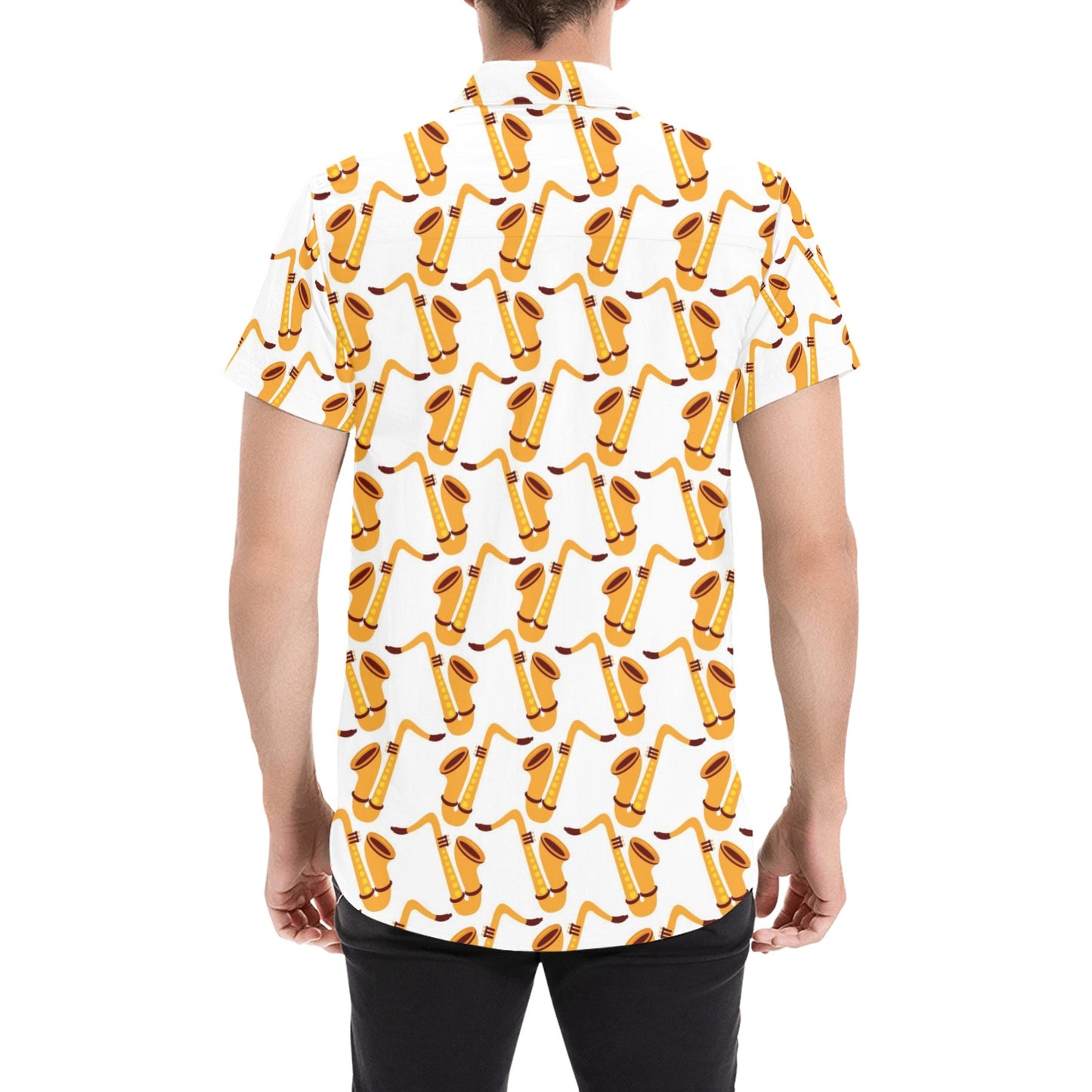 Saxophone Print Design LKS404 Men Short Sleeve Button Up Shirt