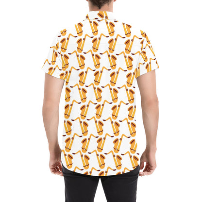 Saxophone Print Design LKS404 Men Short Sleeve Button Up Shirt