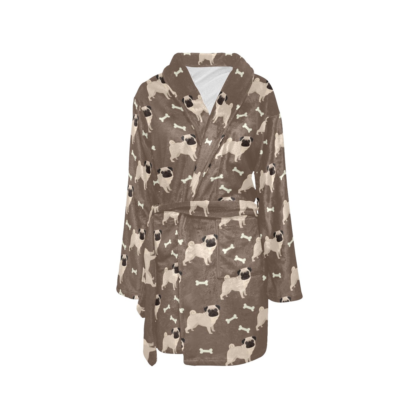 Pug Pattern Print Design A02 Women's Fleece Robe