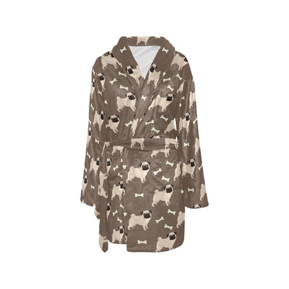 Pug Pattern Print Design A02 Women's Fleece Robe