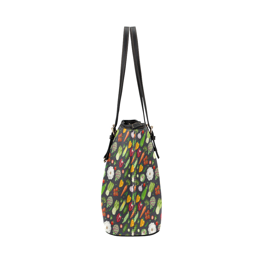 Vegan Pattern Themed Design Print Leather Tote Bag