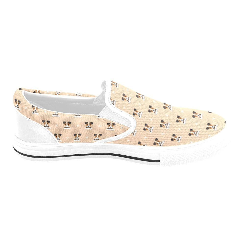 Russell Terriers Print Design LKS3011 White Slip Ons Canvas Women's Shoes