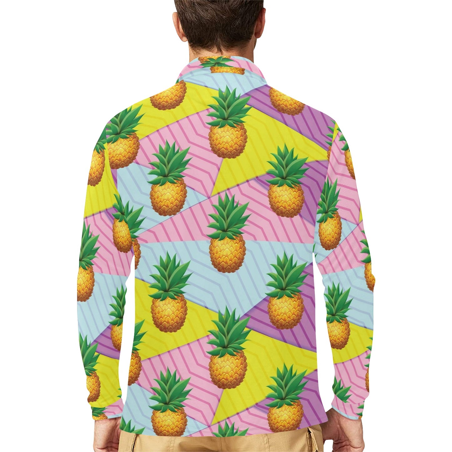 Pineapple Pattern Print Design PP05 Long Sleeve Polo Shirt For Men's
