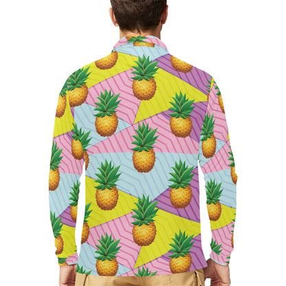 Pineapple Pattern Print Design PP05 Long Sleeve Polo Shirt For Men's