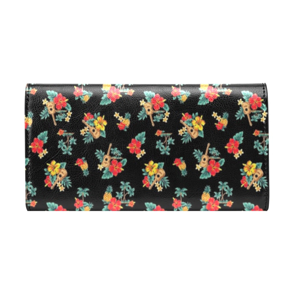 Hawaiian Flower Themed Print Women's Trifold Wallet
