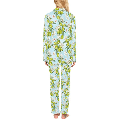 Elegant Olive Floral Print Women's Long Pajama Set