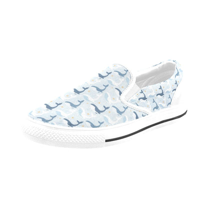 Whale Print Design LKS305 White Slip Ons Canvas Women's Shoes