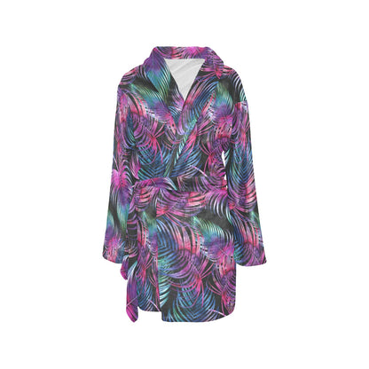 Palm Leaves Pattern Print Design PL010 Women's Fleece Robe