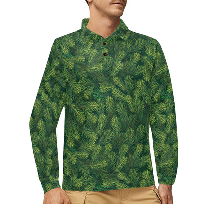 Christmas Tree Pattern Print Design 02 Long Sleeve Polo Shirt For Men's