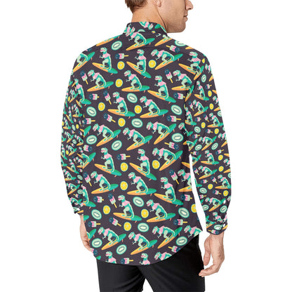 Surfboard T Rex Print Design LKS301 Men's Long Sleeve Dress Shirt