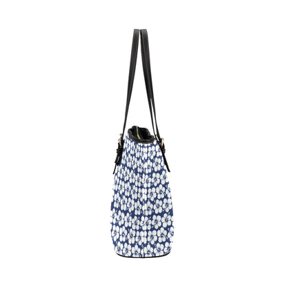 Hibiscus Blue Hawaiian Flower Pattern Leather Tote Bag