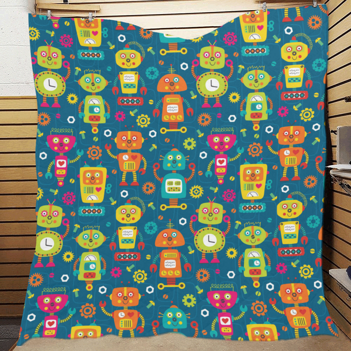 Robot Pattern Print Design A04 Premium Quilt