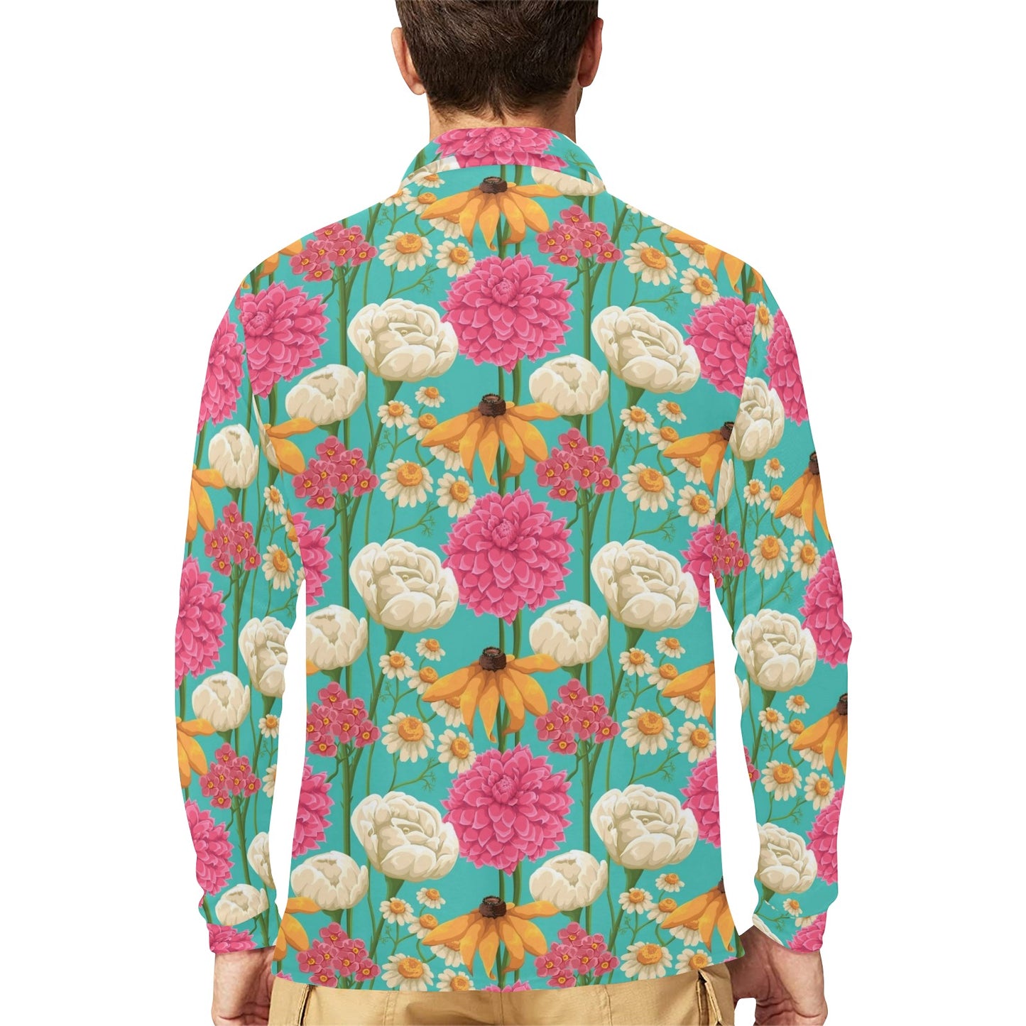 Summer Floral Pattern Print Design SF07 Long Sleeve Polo Shirt For Men's