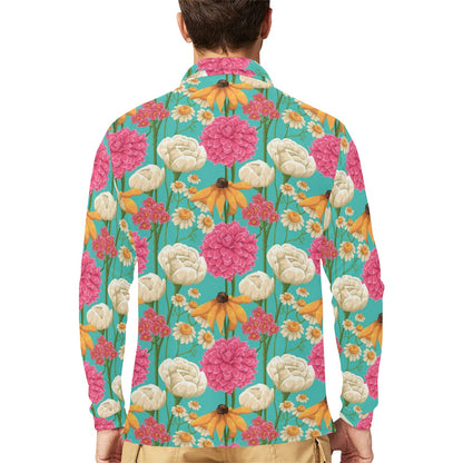 Summer Floral Pattern Print Design SF07 Long Sleeve Polo Shirt For Men's
