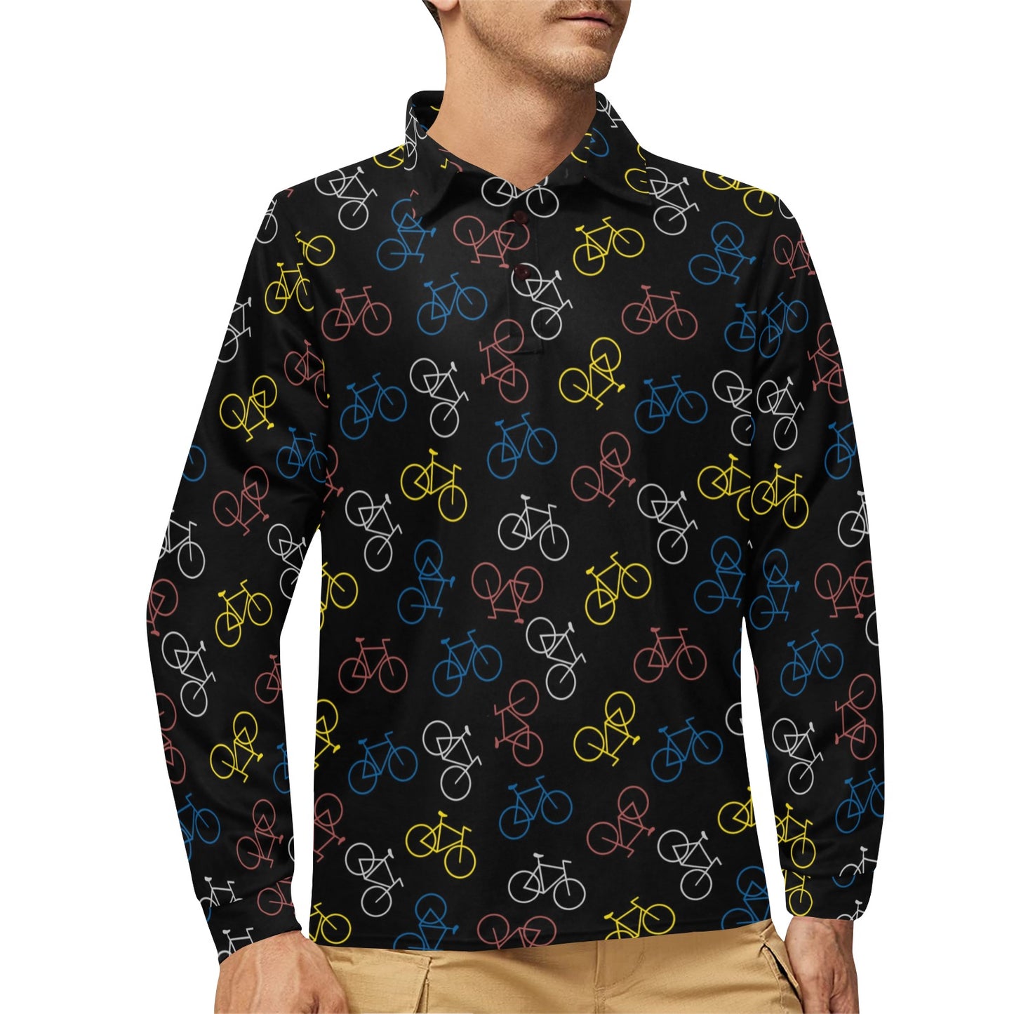 Bicycle Pattern Print Design 03 Long Sleeve Polo Shirt For Men's