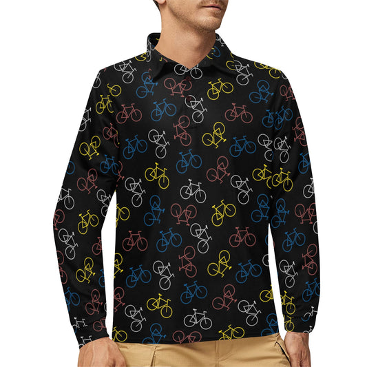 Bicycle Pattern Print Design 03 Long Sleeve Polo Shirt For Men's