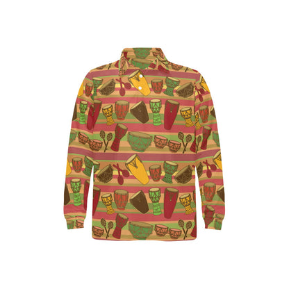 Percussion Pattern Print Design 01 Long Sleeve Polo Shirt For Men's