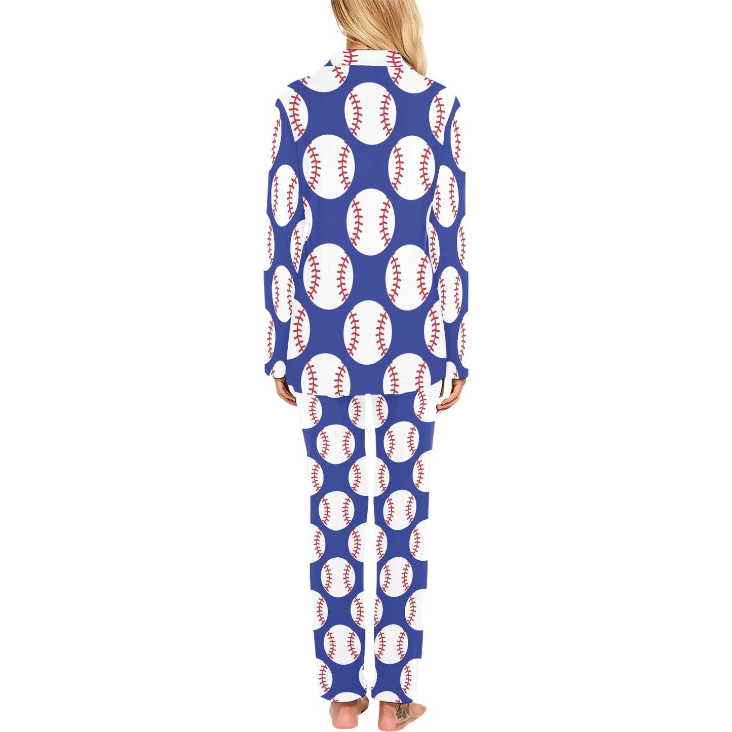 Baseball Blue Background Women's Long Pajama Set