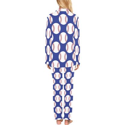 Baseball Blue Background Women's Long Pajama Set