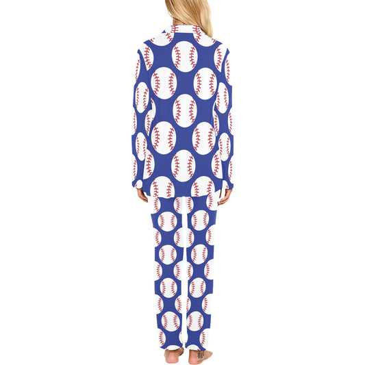 Baseball Blue Background Women's Long Pajama Set