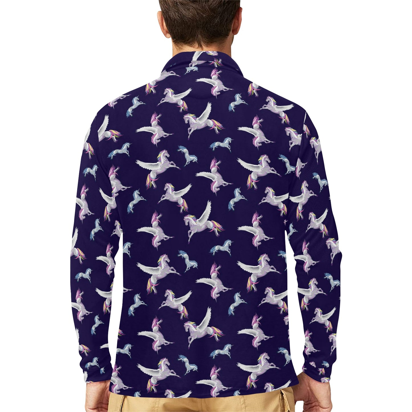 Pegasus Pattern Print Design 02 Long Sleeve Polo Shirt For Men's