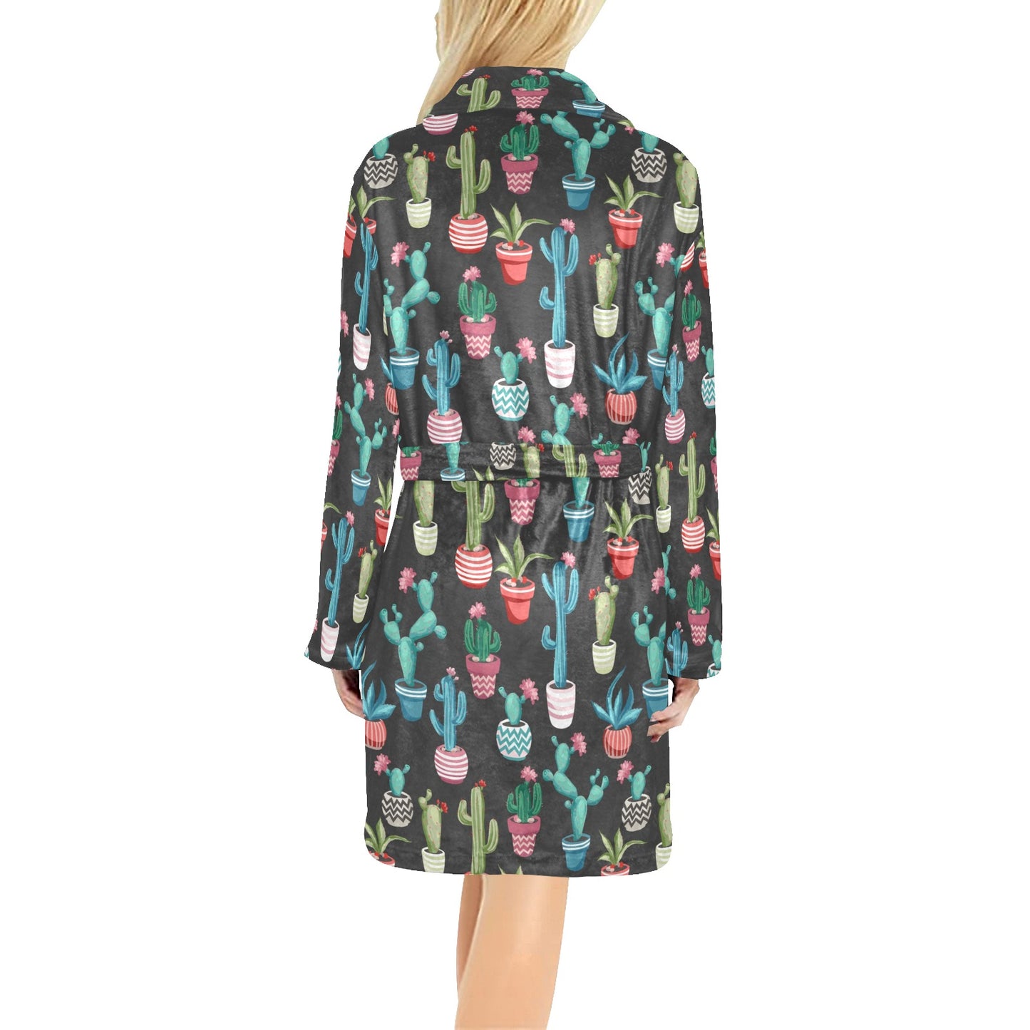 Cactus Pattern Print Design 02 Women's Fleece Robe