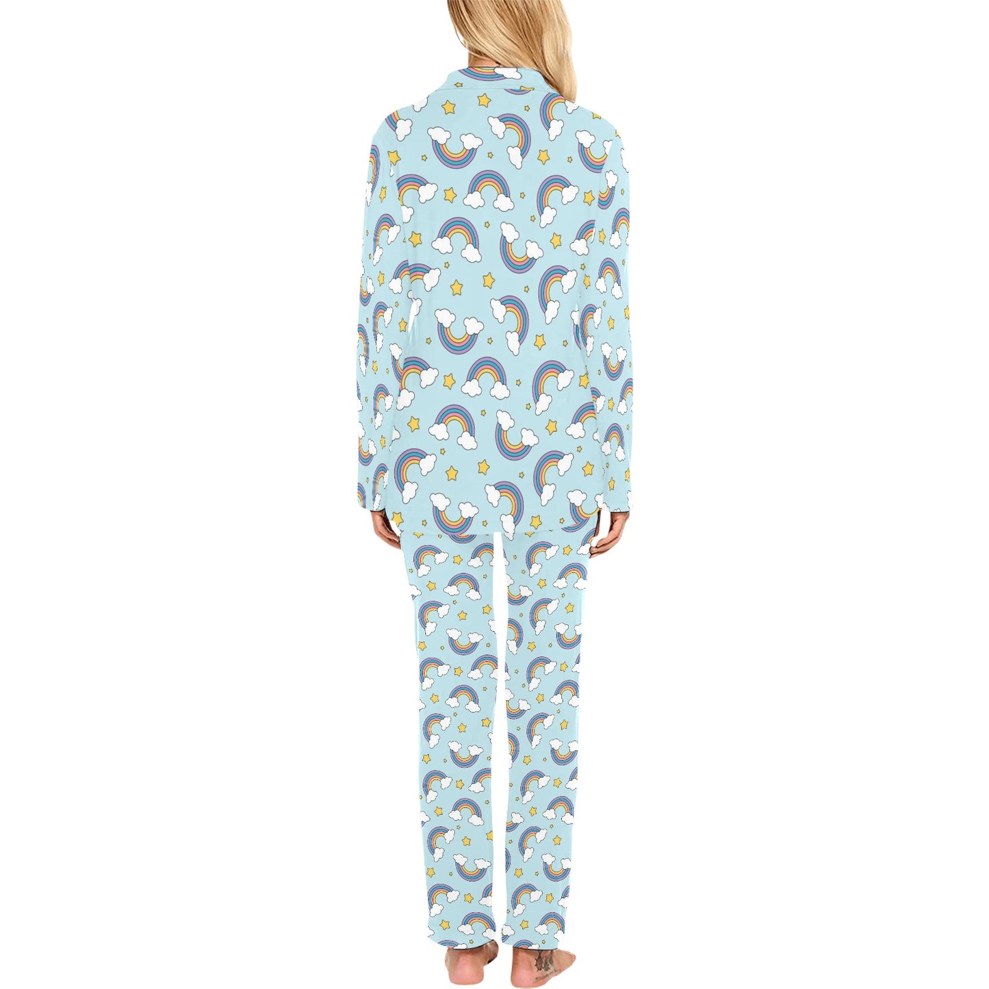 Rainbow Cloud Print Pattern Women's Long Pajama Set