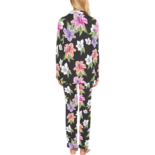 Lily Pattern Print Design LY02 Women's Long Pajama Set