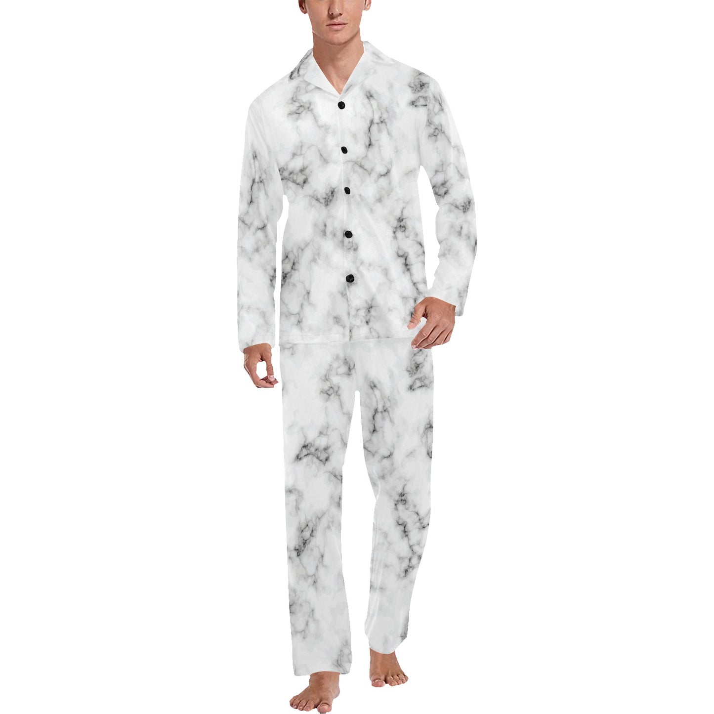 Marble Pattern Print Design 01 Men's Long Pajama Set