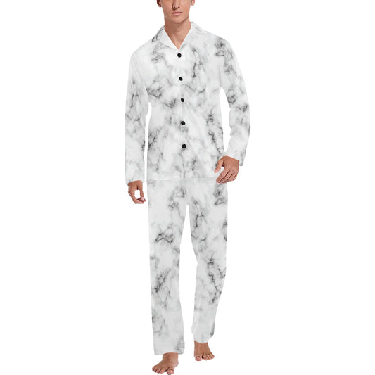 Marble Pattern Print Design 01 Men's Long Pajama Set