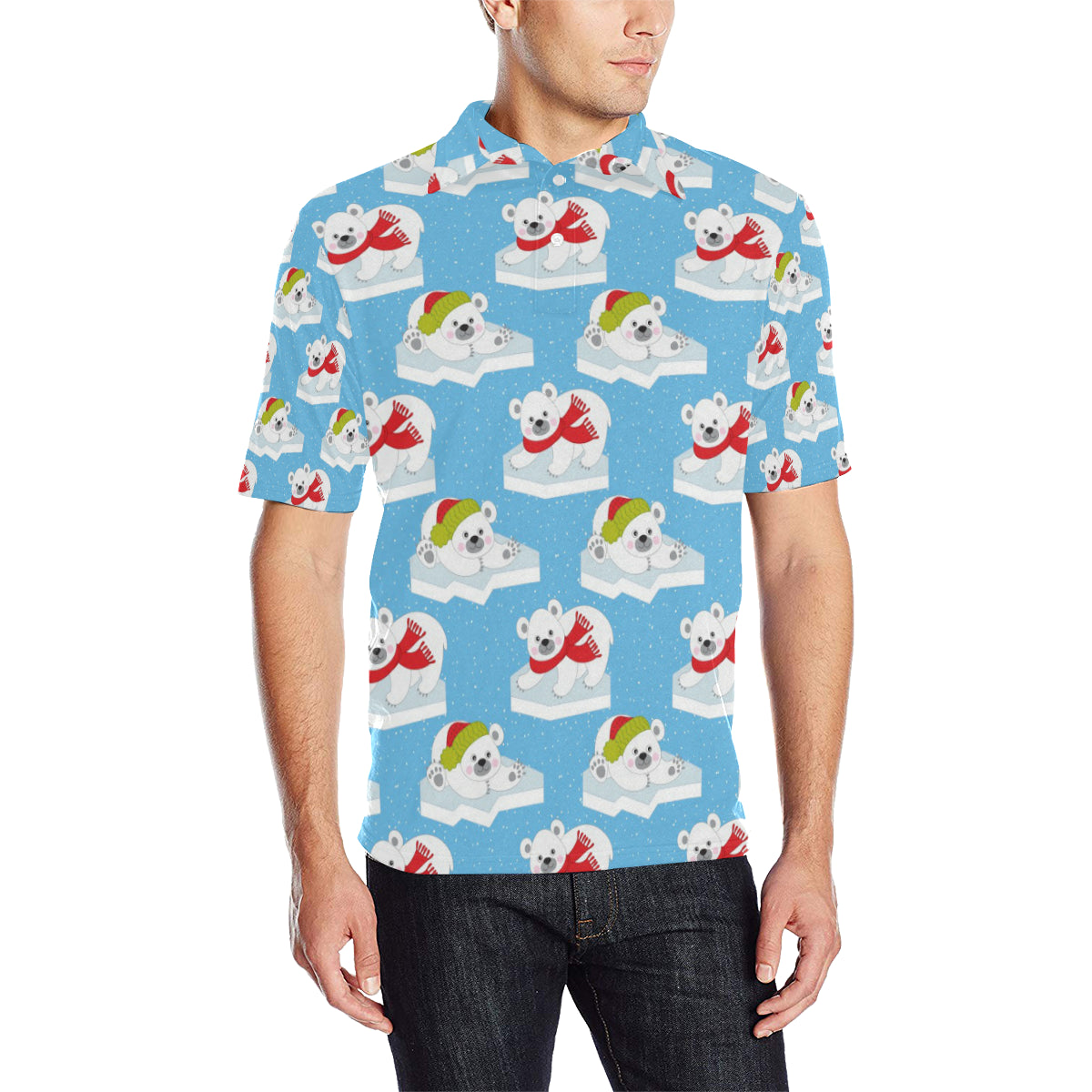 Polar Bear Pattern Print Design PB06 Men Polo Shirt