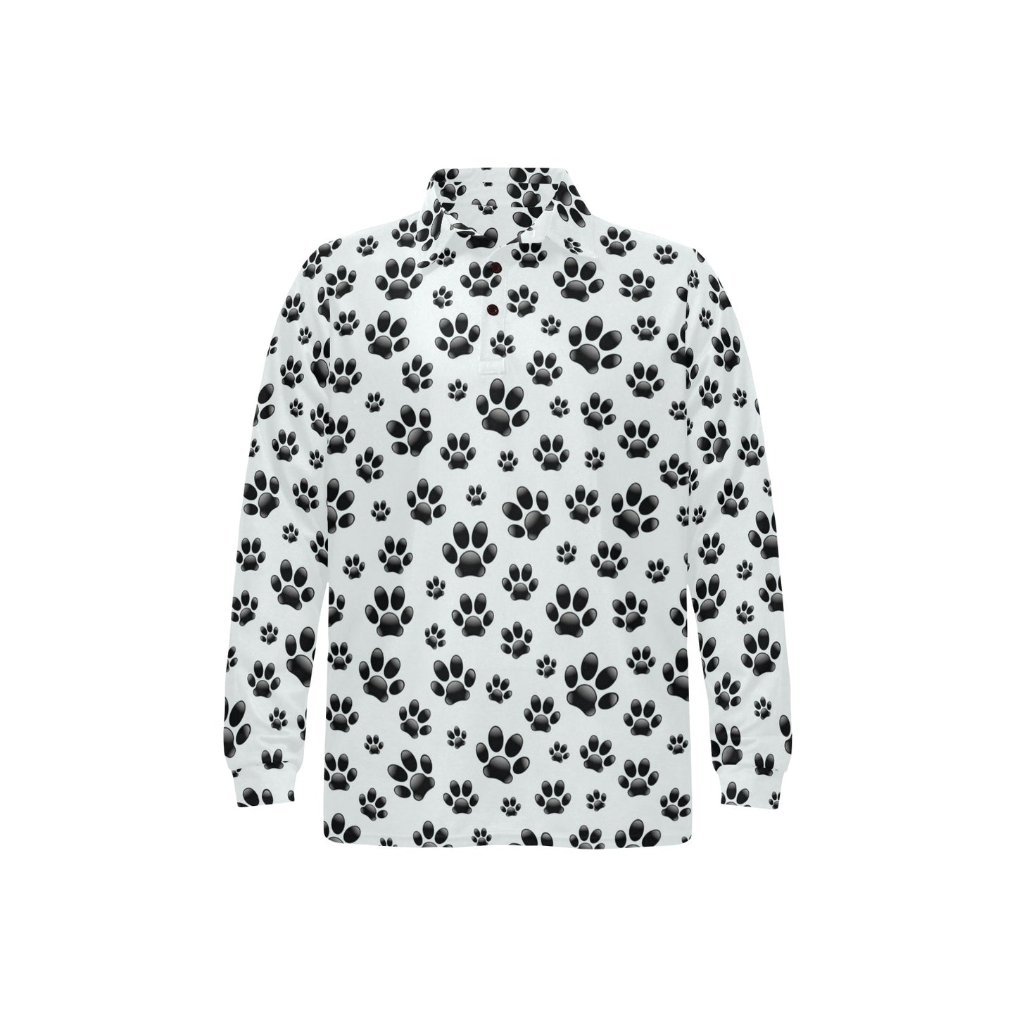 Paw Themed Print Long Sleeve Polo Shirt For Men's