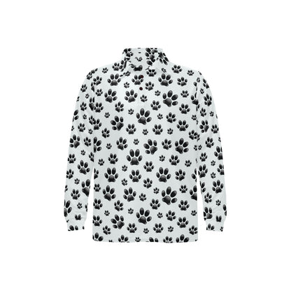 Paw Themed Print Long Sleeve Polo Shirt For Men's