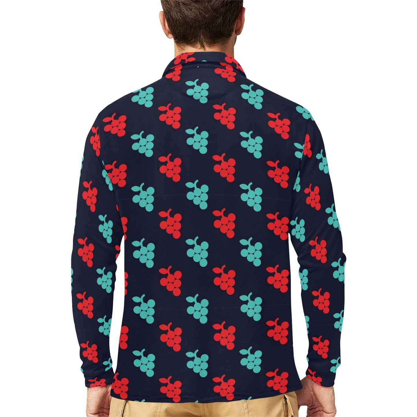 Grape Pattern Print Design GP07 Long Sleeve Polo Shirt For Men's