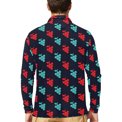 Grape Pattern Print Design GP07 Long Sleeve Polo Shirt For Men's