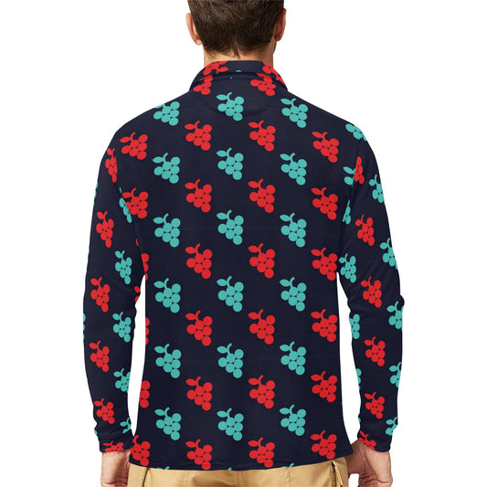 Grape Pattern Print Design GP07 Long Sleeve Polo Shirt For Men's