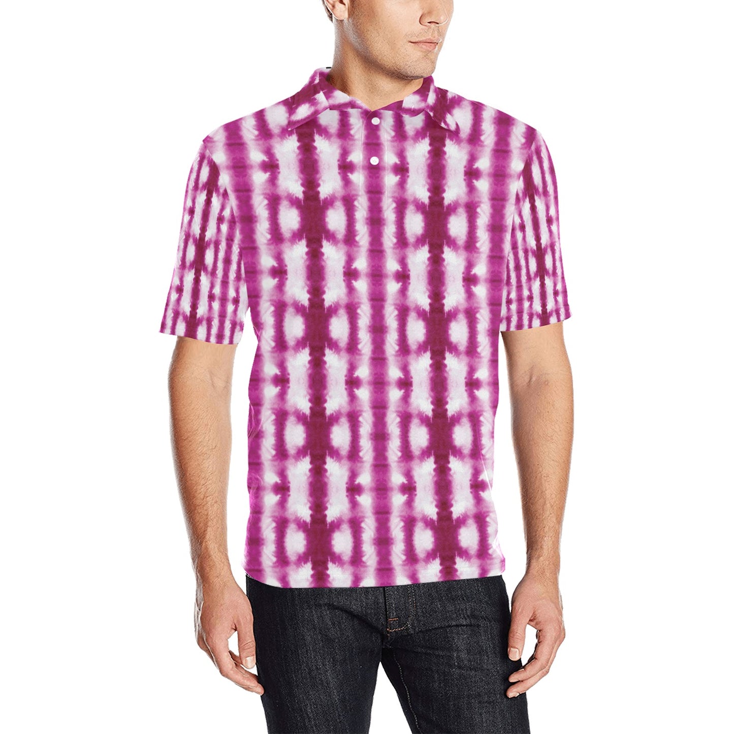 Tie Dye Dark Pink Print Design LKS303 Men Polo Shirt