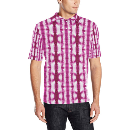 Tie Dye Dark Pink Print Design LKS303 Men Polo Shirt