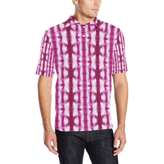 Tie Dye Dark Pink Print Design LKS303 Men Polo Shirt