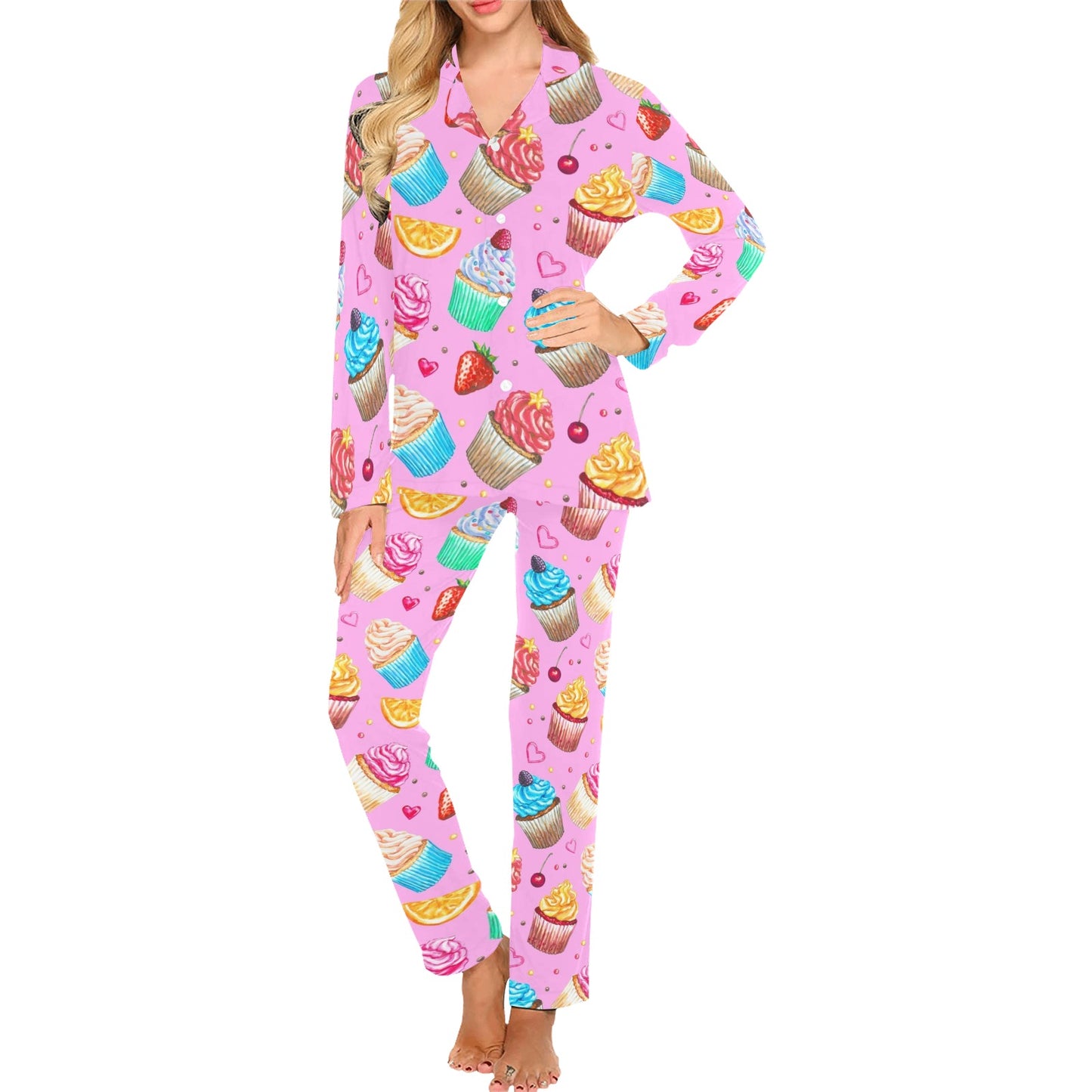 Cupcake Pattern Print Design CP05 Women's Long Pajama Set