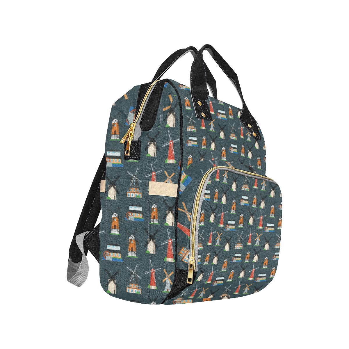 Windmill Pattern Print Design 04 Diaper Bag Backpack