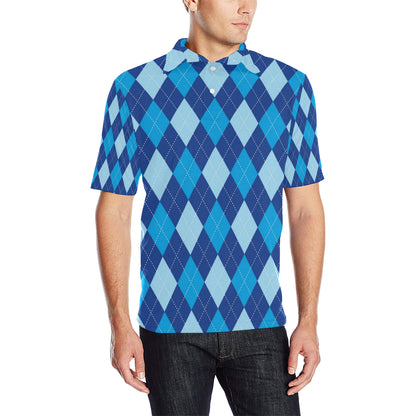 Argyle Blue Pattern Print Design 02 Men Polo Shirt