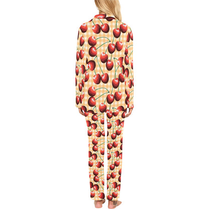 Cherry Orange Plaid Print Women's Long Pajama Set
